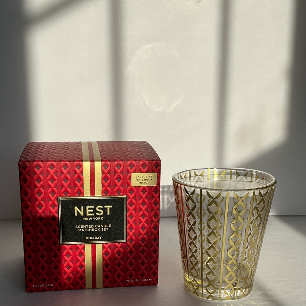 Empty NEST New York Holiday Gold Patterned Candle Glass